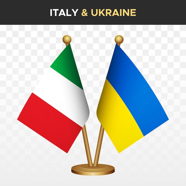 Vettore italia contro ucraina bandiere italiane 3d standing desk bandiera italia