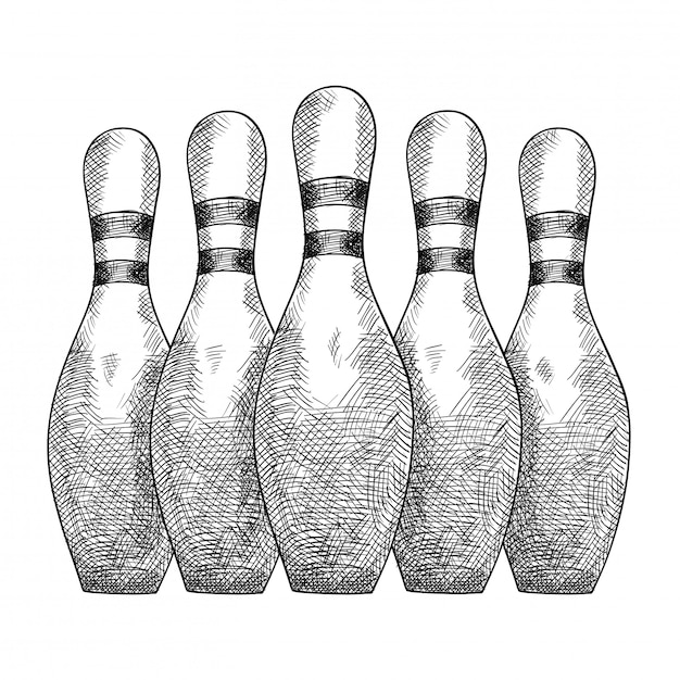 Vector items for bowling five skittles stand in a row.