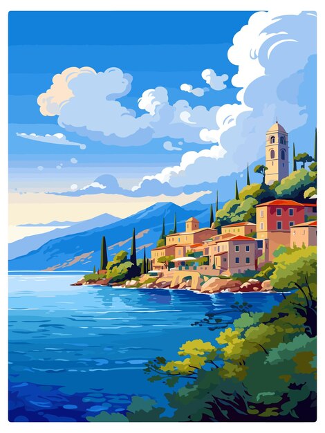 Ithaca greece vintage travel poster souvenir postcard portrait painting wpa illustration