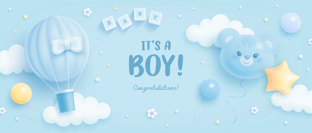 Vector its a boy baby shower invitation with lettering