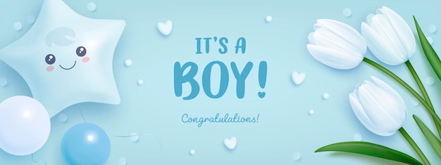 Its a boy baby shower invitation with lettering