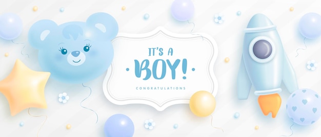 Vector its a boy baby shower invitation with lettering