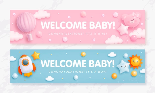 Vector its a boy or girl baby shower banners