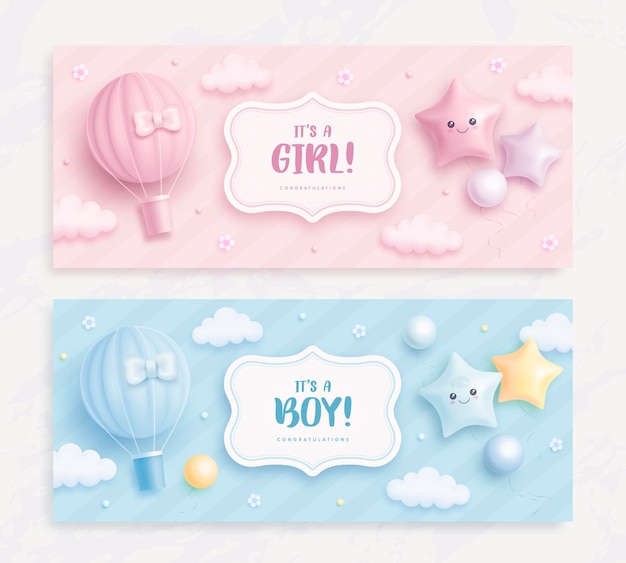 Vector its a boy or girl baby shower banners