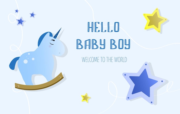 its a boy welcome greeting card for childbirth vector illustration