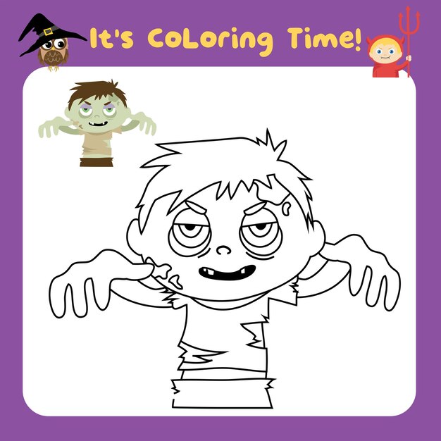 Its coloring time worksheet. coloring halloween worksheet page. fun activity for kids