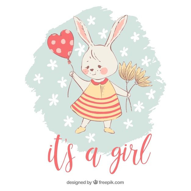 Vector its a girl background with rabbit