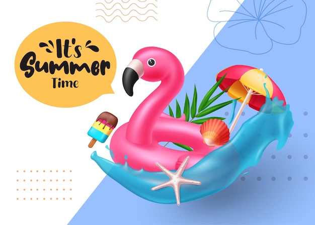 Its summer time greeting vector abstract background design with summer elements decoration