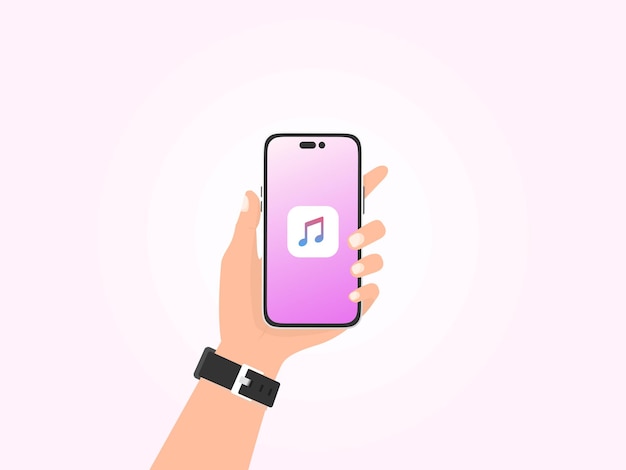 Vector itune music player app on screen mobile phone illustration