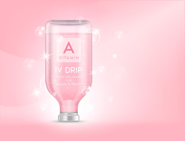 Premium Vector | Iv bag vitamin a dripping pink bottles of vitamins iv drip therapy minerals healthy for health