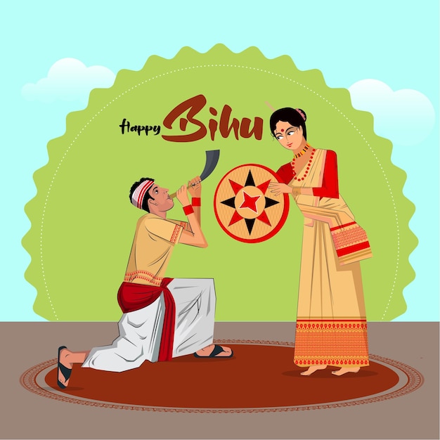 Ivector llustration del capodanno assamese bihu happy bihu harvest festival of assam