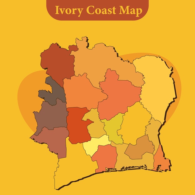 Ivory Coast map vector with regions and cities lines and full every region