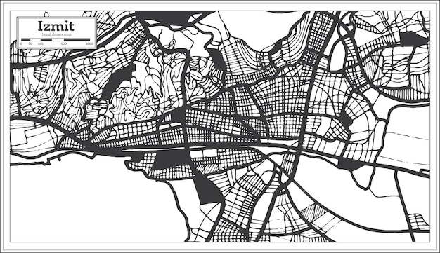 Mappa della città di izmit turchia in bianco e nero in una mappa di contorno in stile retrò