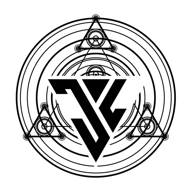 ベクトル 神聖な幾何学的な装飾が施された三角形のデザイン テンプレートを使用した jl モノグラム文字ロゴ
