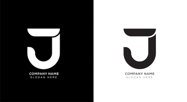 Modello di design del logo della lettera j con bianco e nero