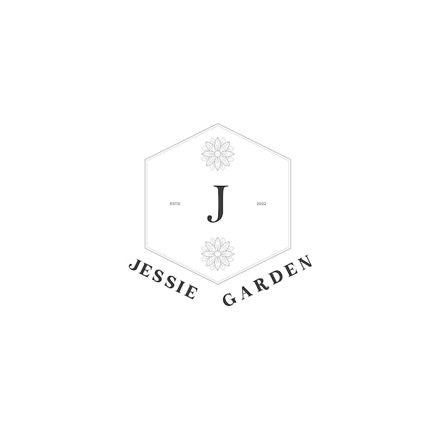 J letter-logo met creatief bloemenconcept voor bedrijfsschoonheid, onroerend goed premium vector