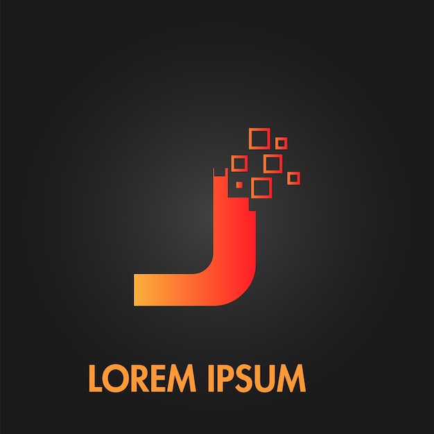 Vettore logo iniziale del flusso di pixel della lettera j