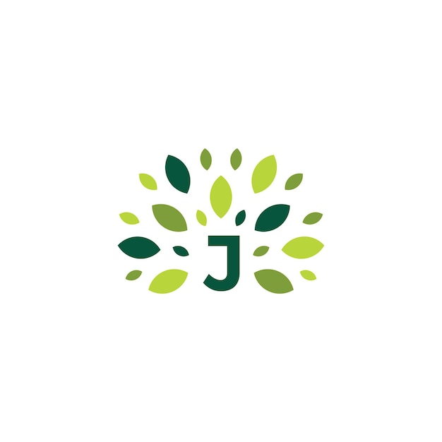 J letter tree leaf nature mark green logo vector icon illustration