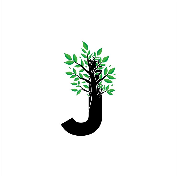 Vector j letter with tree logo design icon symbol