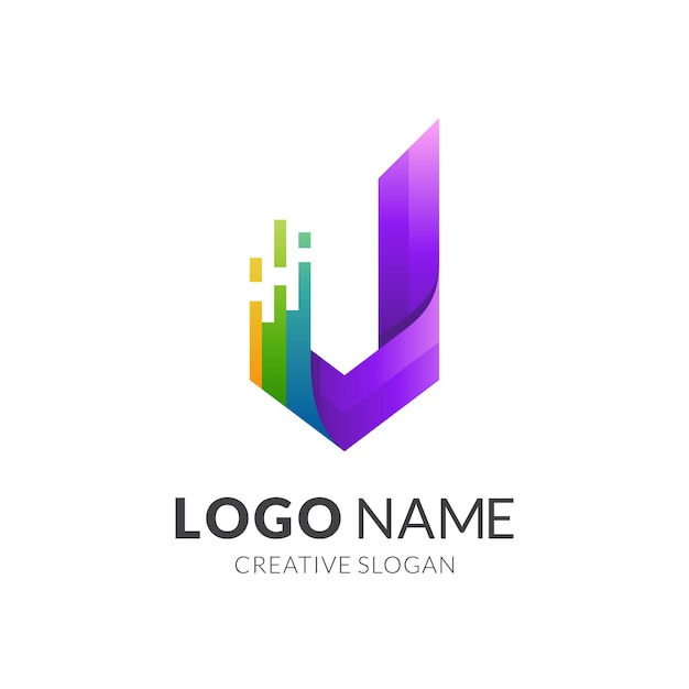 Logo j e modello design colorato, monogramma lettera j con tecnologia
