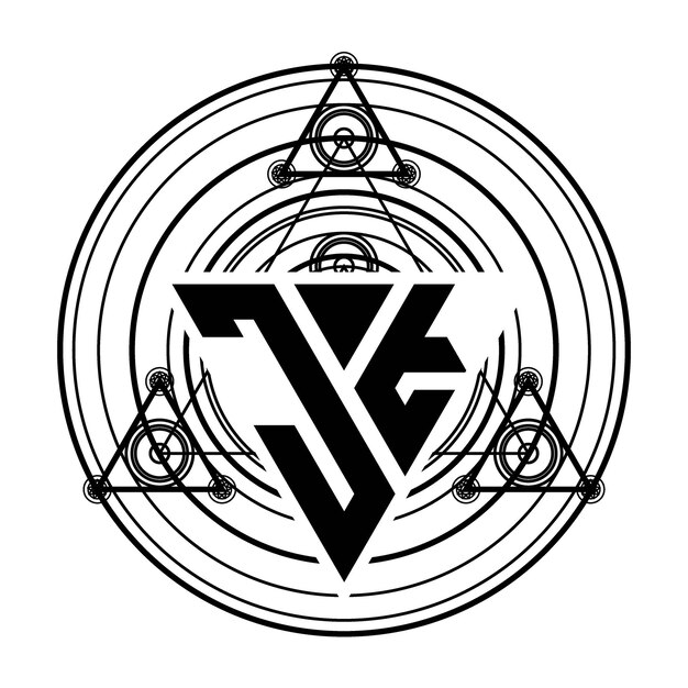 ベクトル 神聖な幾何学的な装飾が施された三角形のデザイン テンプレートを使用した jt モノグラム文字ロゴ