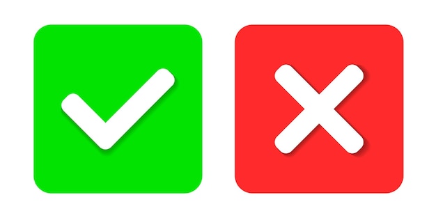 Vector ja of nee pictogrammen groen vinkje en rood kruis pictogram vinkje pictogrammen