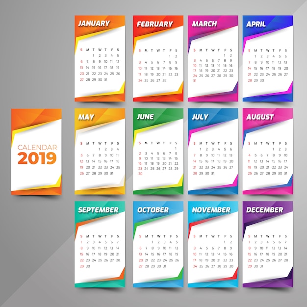 Jaar 2019, kalender mooi ontwerp