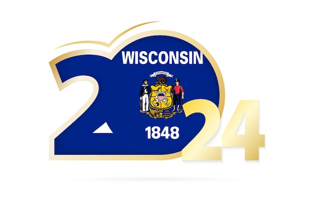 Vector jaar 2024 met het patroon van de vlag van wisconsin