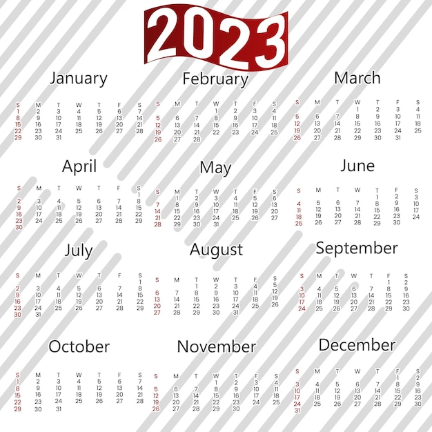 Jaarkalender 2023 sjabloonontwerp