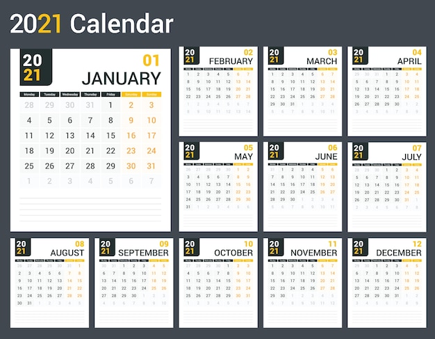 Jaarlijkse kalender ontwerpconcept