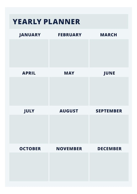 Jaarlijkse planner paginasjabloon zakelijke en persoonlijke kalender geïsoleerd op een witte achtergrond