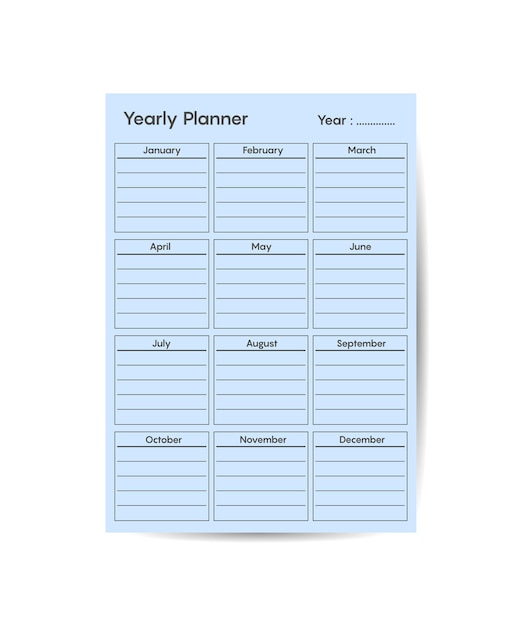 Jaarlijkse planner sjabloon minimalistische planners Business organisator pagina vector design