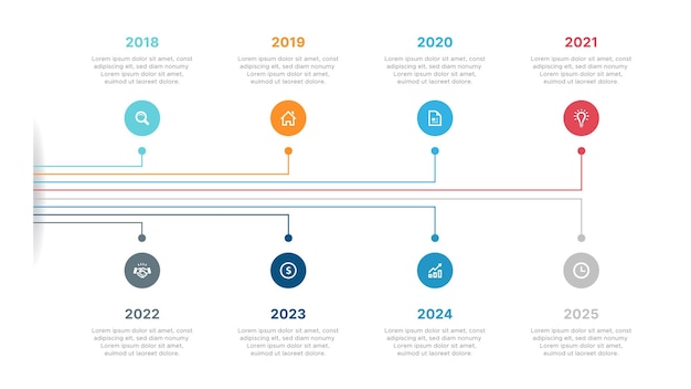 Vector jaarlijkse tijdlijn business infographic sjabloonontwerp