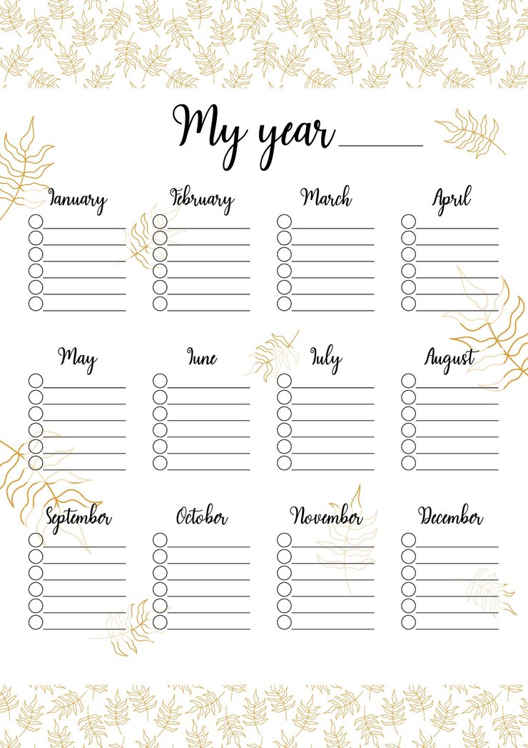 Vector jaarplanner sjabloon geïsoleerd afdrukbare taakorganisator per maand van het jaar lege vectorillustratie van persoonlijke takenlijst