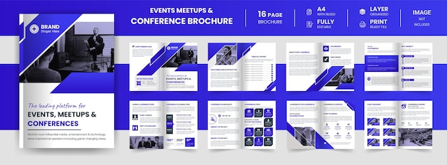 Jaarverslag van 16 pagina's voor modern zakelijk bedrijf, evenementbijeenkomsten en ontwerp van conferentiebrochures