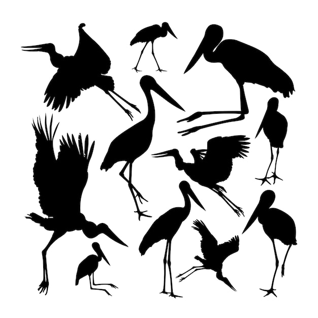 Jabiru bird animal silhouettes