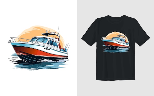 Jacht boot cartoon vectorillustratie Jacht boot t-shirt ontwerp