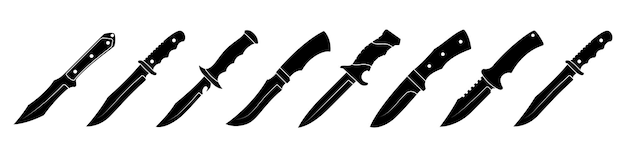 Jachtmes zwart pictogram Set van jachtmes pictogrammen op witte achtergrond