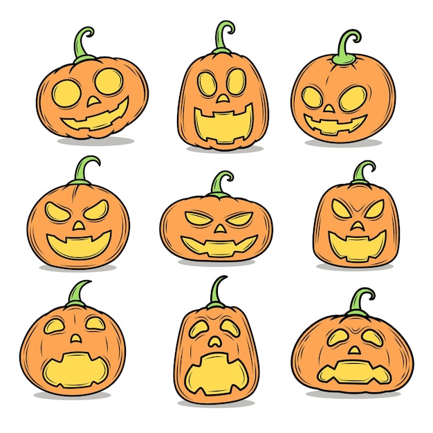 Jack-o'-lantern painting, Halloween pumpkin vector on white background.