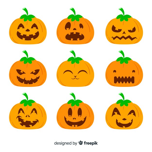 Vector jack o lantern pumpkin with funny faces for halloween