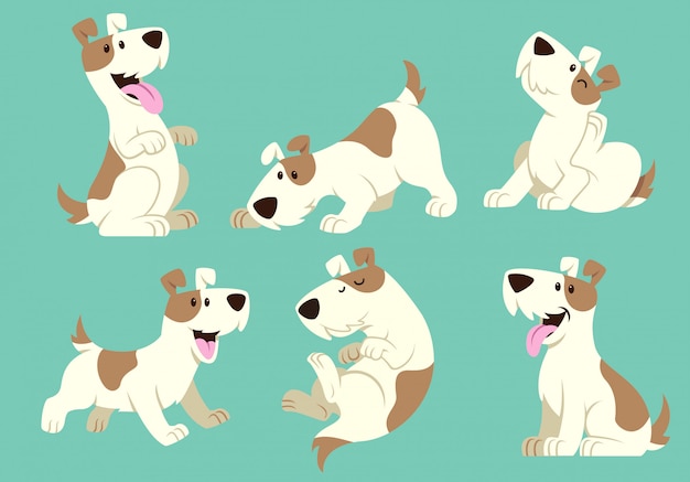 Vector jack russel terrier dog cartoon set