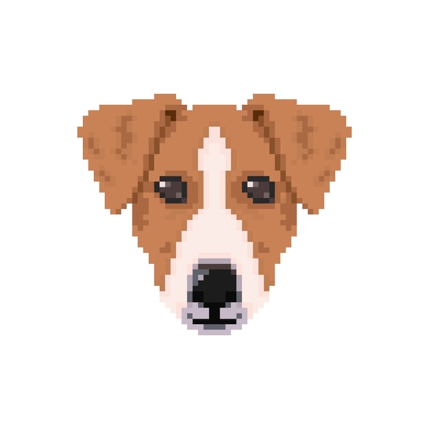 Jack russell hondenhoofd in pixelart-stijl.