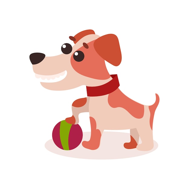 Vector jack russell terriër karakter spelen met bal, leuke grappige hond vector illustratie op een witte achtergrond