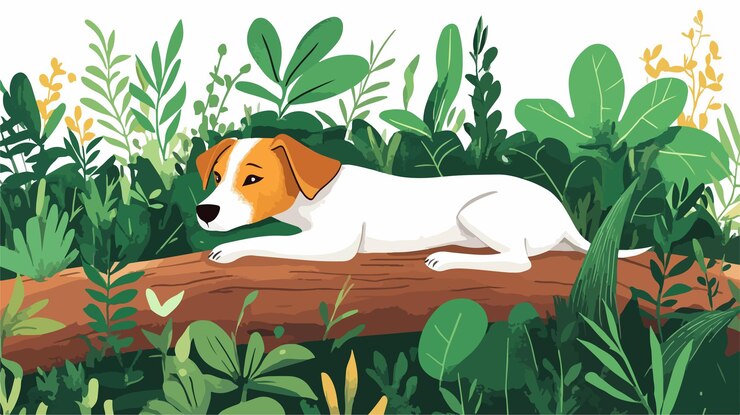 Vector jack russell terrier resting on log in enchanted forest