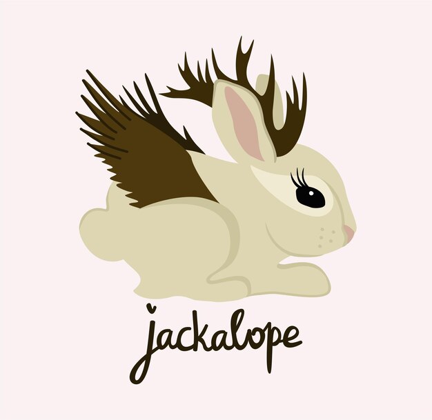 Jackalope Hare with horns and wings Wild mystical animal Dark forest North American folklore