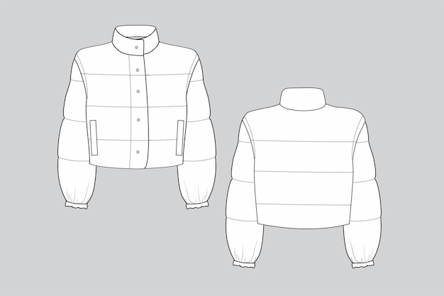 벡터 재킷 푸퍼, 재킷 기술 일러스트레이션, 그리기 벡터, 옷 벡터, 여성 의류