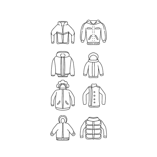 Jacket trui rits met de hand getekende doodle illustraties vector set