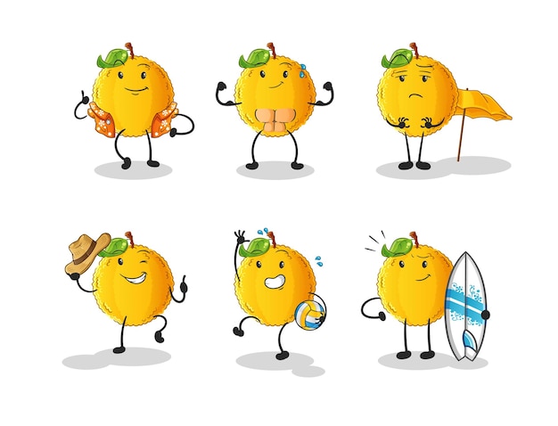 Jackfruit beach vacation set character. cartoon mascot vector