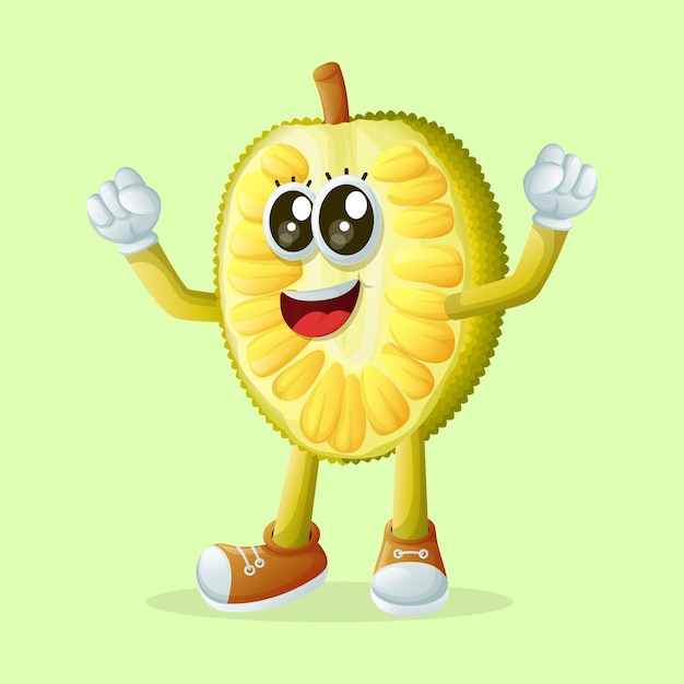 jackfruit character making a victory sign perfect for kids merchandise and sticker banner promotion