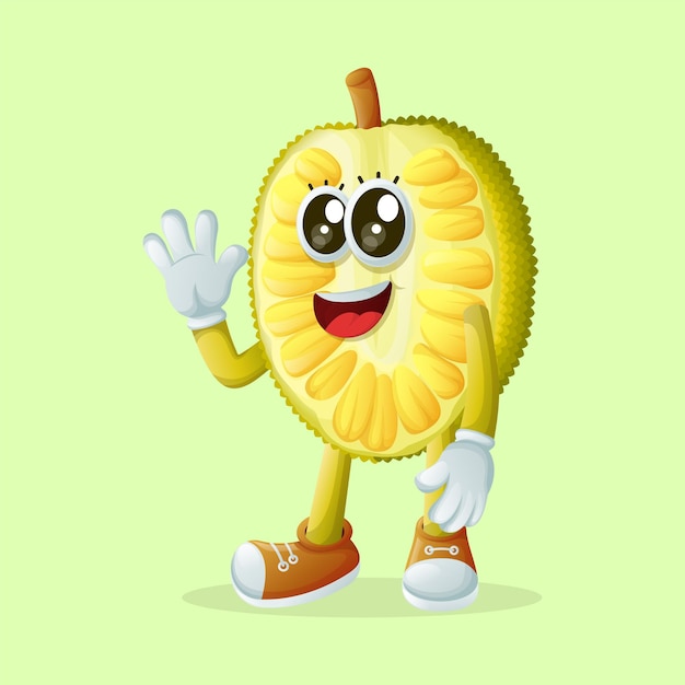 Vettore personaggio jackfruit agitando la mano perfetto per la promozione di articoli per bambini e banner adesivi